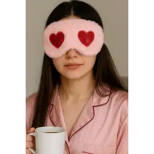 Pembe Ve Kırmızı Renk Kalp Figürlü Peluş Uyku Bandı