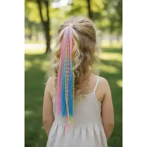 Pembe Ve Mavi Renk Saç Detaylı Lastik Toka