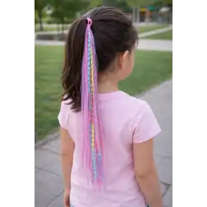 Pembe Ve Mor Renk Saç Detaylı Lastik Toka