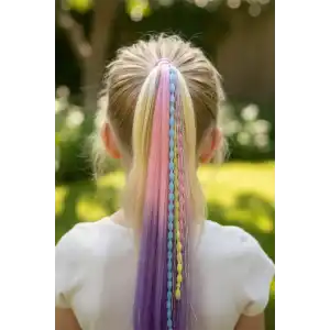 Pembe Ve Mor Renk Saç Detaylı Lastik Toka