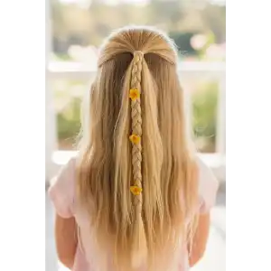Sarı Renk Çiçek Figürlü Saç Detaylı Lastik Toka