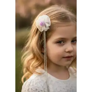 Sarı Renk Çiçek Figürlü Taş Detaylı Çocuk Yan Toka