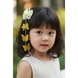 Sarı Renk Kelebek Figürlü İnci Detaylı Çocuk Yan Toka