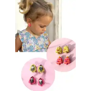 Sarı Ve Pembe Renk Cup Cake Figürlü Çocuk Sıkıştırmalı Küpe