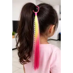 Sarı Ve Pembe Renk Saç Detaylı Lastik Toka