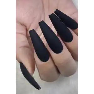 Siyah Renk 12li Takma Takma Tırnak (Yapıştırıcılı)