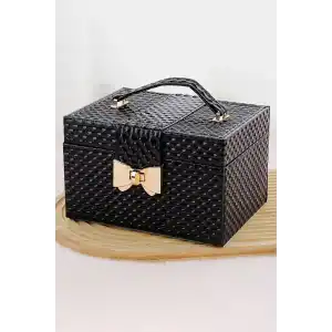 Siyah Renk Ayna Detaylı Çekmeceli Deri Takı Organizeri