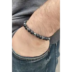 Siyah Renk Boncuk Detaylı Erkek Bileklik