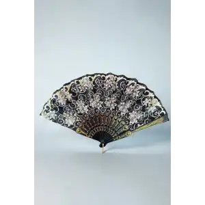 Siyah Renk Çiçek Figürlü Yelpaze