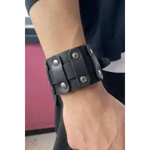 Siyah Renk Deri Erkek Bileklik