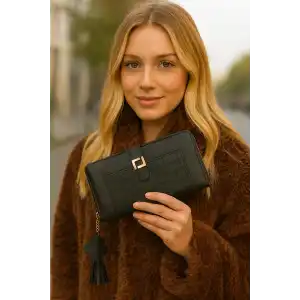 Siyah Renk Deri Kadın Cüzdan