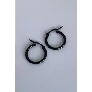 Siyah Renk Halka Çelik Küpe (Çift)