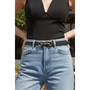 Siyah Renk Kadın Deri Kemer