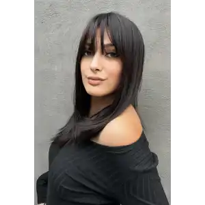 Kahve Renk Kahkül Detaylı Katlı Kesimli Peruk