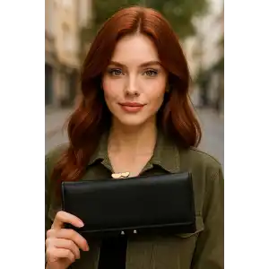 Siyah Renk Kalp Detaylı Kadın Cüzdan