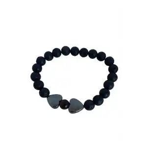 Siyah Renk Kalp Figürlü Boncuk Detaylı Erkek Bileklik