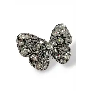 Siyah Renk Kelebek Figürlü Taşlı Otomat Toka