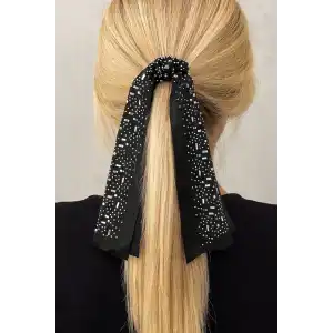 Siyah Renk Kurdele Figürlü Taşlı Simit Toka