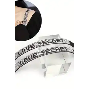 Siyah Renk Love Secret Yazılı Taş Detaylı Sütyen Askısı