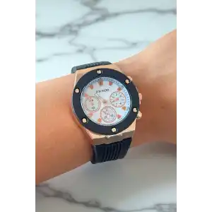 Siyah Renk Silikon Kordonlu Kadın Saat