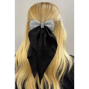 Siyah Renk Taş Detaylı Kurdele Otomat Toka