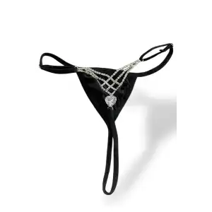 Siyah Renk Taş Detaylı Tanga