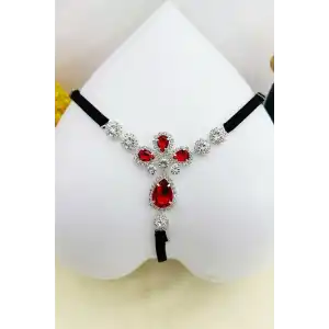 Siyah Renk Taş Detaylı Tanga