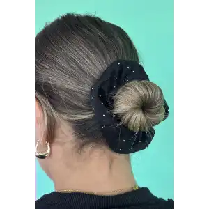 Siyah Renk Taşlı Simit Toka