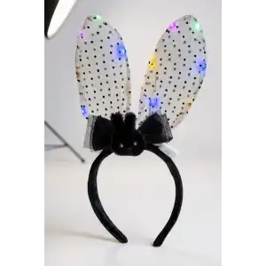 Siyah Renk Tavşan Figürlü Kulak Detaylı Işıklı Taç