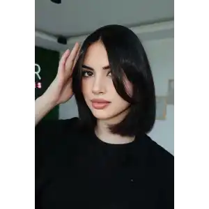 Siyah Renk Uzun Kenarlı Taçlı Takma Kahkül