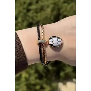 Siyah Renk Yılan Figürlü Metal Deri Bileklik