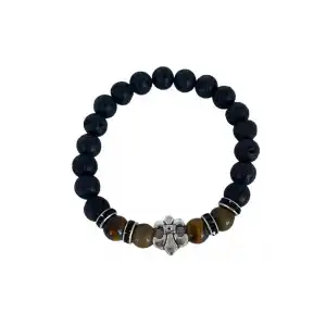 Siyah Renk Zambak Çiçeği Figürlü Erkek Bileklik