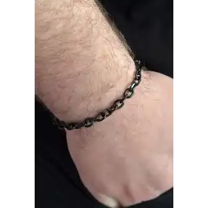 Siyah Renk Zincir Detaylı Çelik Erkek Bileklik
