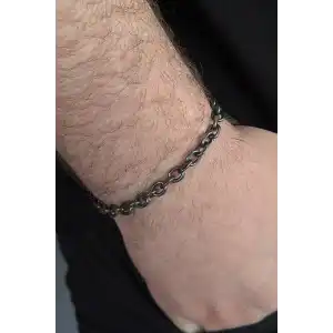 Siyah Renk Zincir Detaylı Erkek Çelik Bileklik