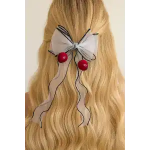 Siyah Ve Beyaz Renk Kiraz Figürlü Otomat Toka