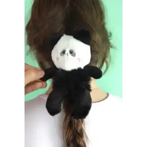 Siyah Ve Beyaz Renk Panda Figürlü Peluş Simit Toka