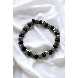 Siyah Ve Gri Renk Boncuklu Erkek Bileklik