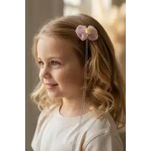 Somon Renk Çiçek Figürlü Taş Detaylı Çocuk Yan Toka