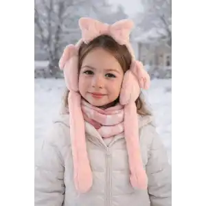 Somon Renk Kurdele Figürlü Kulakları Oynayan Peluş Kulaklık