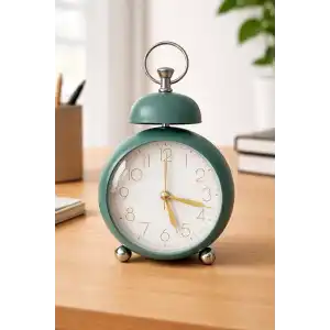 Turkuaz Renk Mini Dekoratif Işıklı Alarmlı Yuvarlak Masa Saati
