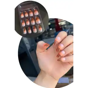 Turuncu Renk 12li Takma Tırnak (Yapıştırıcılı)