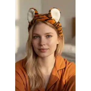 Turuncu Renk Kulak Detaylı Peluş Saç Bandı