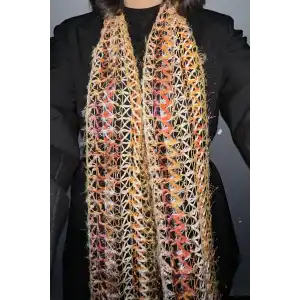 Turuncu Renk Örgü Detaylı Şal