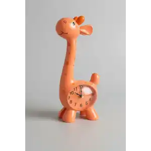 Turuncu Renk Zürafa Figürlü Dekoratif Alarmlı Masa Saati