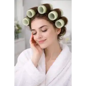 Yeşil Renk 6 Adet Bigudi Cırtlı/ Yapışkanlı Saç Bigudisi /Orta Boy