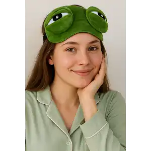 Yeşil Renk Kurbağa Figürlü Uyku Bandı