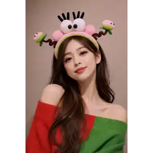 Yeşil Ve Pembe Renk Eğlenceli Peluş Taç