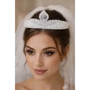 Zirkon Taşlı Gelin/Kına/Nişan/Söz Tasarım Taç