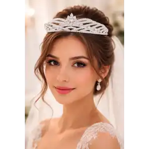 Zirkon Taşlı Gelin/Kına/Nişan/Söz Tasarım Taç