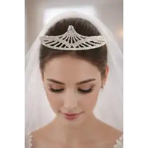 Zirkon Taşlı Gelin/Kına/Nişan/Söz Tasarım Taç